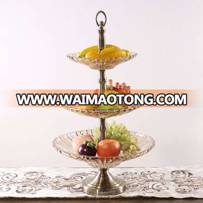 NO P033 luxury european three tiers glass fruit plate for wedding decoration