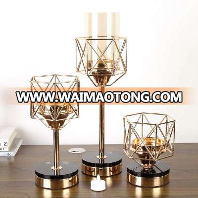 NO H007 Classical unique tall golden candle holder for desk decoration