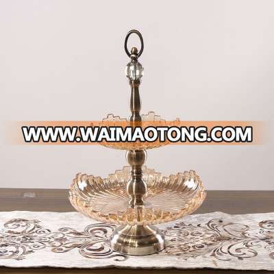 NO P012 demountable two- tier european metal glass fruit plate for theme party decorations